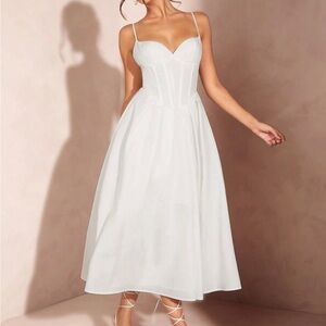 Elegant Corset White-A-Line Midi Dress